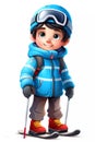 Cute Skiing Boy Dressed in Winter Clothes Cartoon Character Royalty Free Stock Photo