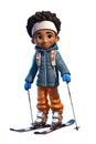 Cute Skiing Boy Dressed in Winter Clothes Cartoon Character Royalty Free Stock Photo