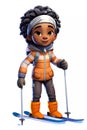 Cute Skiing Boy Dressed in Winter Clothes Cartoon Character Royalty Free Stock Photo