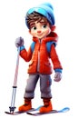 Cute Skiing Boy Dressed in Winter Clothes Cartoon Character Royalty Free Stock Photo