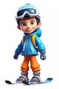 Cute Skiing Boy Dressed in Winter Clothes Cartoon Character Royalty Free Stock Photo