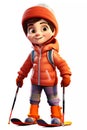 Cute Skiing Boy Dressed in Winter Clothes Cartoon Character Royalty Free Stock Photo