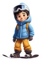 Cute Skiing Boy Dressed in Winter Clothes Cartoon Character