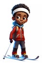 Cute Skiing Boy Dressed in Winter Clothes Cartoon Character Royalty Free Stock Photo