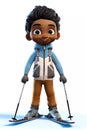 Cute Skiing Boy Dressed in Winter Clothes Cartoon Character Royalty Free Stock Photo