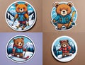 Cute skiing brown bear cartoon collection