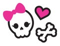 Cute Skull, Bones, and Heart Vector Illustration