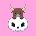 cute skull bull halloween cartoon mascot doodle art hand drawn concept vector kawaii icon illustration