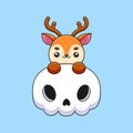 cute skull deer halloween cartoon mascot doodle art hand drawn concept vector kawaii icon illustration