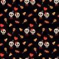 Cute skull and Halloween candy seamless pattern. Royalty Free Stock Photo