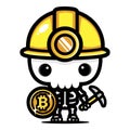 Cute skull skeleton cartoon character as bitcoin coin miner Royalty Free Stock Photo