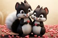 Cute skunk couple in love with hearts 3D illustration