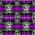 Cute skunk and raccoon on plaid background vector pattern. Grungy alternative checkered home decor with cartoon animal