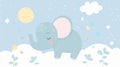 Cute sleeping cartoon baby elephant. Playful elephant in the clouds. Concept of digital illustration, creativity, joyful Royalty Free Stock Photo
