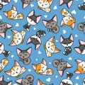 Cute sleeping cartoon cats seamless pattern for kids. Great choice for kids clothes.