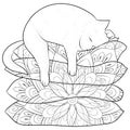 Adult coloring book,page a cute sleeping cat image for relaxing activity.Zen art style illustration for print.