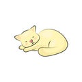 Cute sleeping cat on white background. Fat yellow kitten dreaming. Lazy cat icon or logo isolated.