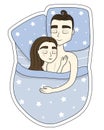 Cute sleeping couple. Sweet girl and boy hugging in bed at night. Love, romance flat vector illustration Royalty Free Stock Photo