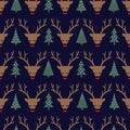 Cute sleeping deer with bow and Xmas Trees seamless pattern. Royalty Free Stock Photo