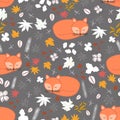 Cute sleeping fox with winter time seamless pattern Royalty Free Stock Photo