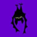 Cute sleeping hanging bat drawn in cartoon flat style. Vector black silhouette, icon, clipart isolated on dark purple background.