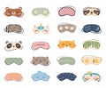 Cute sleeping masks with animals and patterns, night eye mask. Cartoon sleep accessories for dreaming, nightwear pajama