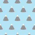 Cute sleeping mountains seamless pattern. Childish kawaii graphic