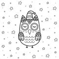 Cute sleeping owl in zentangle style coloring page for kids Royalty Free Stock Photo