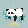Cute sleeping panda bear. Sweet dreams vector illustration