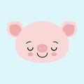 Cute sleeping pink pig. Happy New Year. Chinese symbol of the 2019 year. Excellent festive gift card.