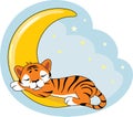 Cute sleeping tiger cub on the moon Royalty Free Stock Photo