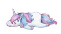 Cute sleeping unicorn cartoon.