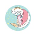 Cute sleeping white dragon with baby dragon