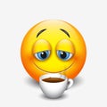 Cute sleepy emoticon drinking coffee, emoji, smiley - vector illustration Royalty Free Stock Photo