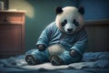 Cute sleepy panda in pajama. Illustration of sweet bearin sleepwear. Generative AI