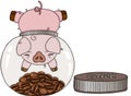 Cute sleepy pig in coffee jar