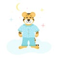 Cute sleepy tiger in pajamas on a cloud Royalty Free Stock Photo