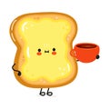 Cute sliced toast bread and butter with cup of tea. Vector hand drawn doodle style cartoon character illustration icon Royalty Free Stock Photo