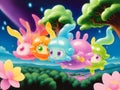 Cute Slime Creatures Flying, Generative AI Illustration