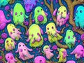 Cute Slime Creatures Ghosts, Generative AI Illustration