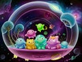 Cute Slime Creatures in Outerspace, Generative AI Illustration