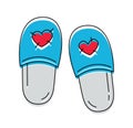 Cute slippers with hearts icon on the white background. Vector illustration