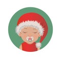 Cute slipping with pacifier baby Santa Claus emoticon. Happy Christmas child with soother emoji. Santa hat kid with dummy avatar Royalty Free Stock Photo