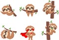 Cute Sloth Cartoon Characters. Vector Flat Design Collection Set Royalty Free Stock Photo