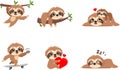 Cute Sloth Cartoon Characters. Vector Flat Design Collection Set Royalty Free Stock Photo