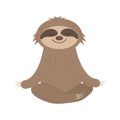 Cute Sloth Character does yoga, Meditates, vector isolated