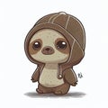 Cute sloth comic wearing a beanie with sweater and hut.