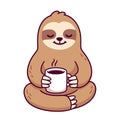 Cute sloth with cup of coffee