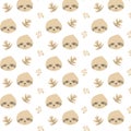 cute sloth face with tropical leaves pattern