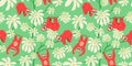 Cute sloth on floral tree pattern, Seamless background funny lazy animal